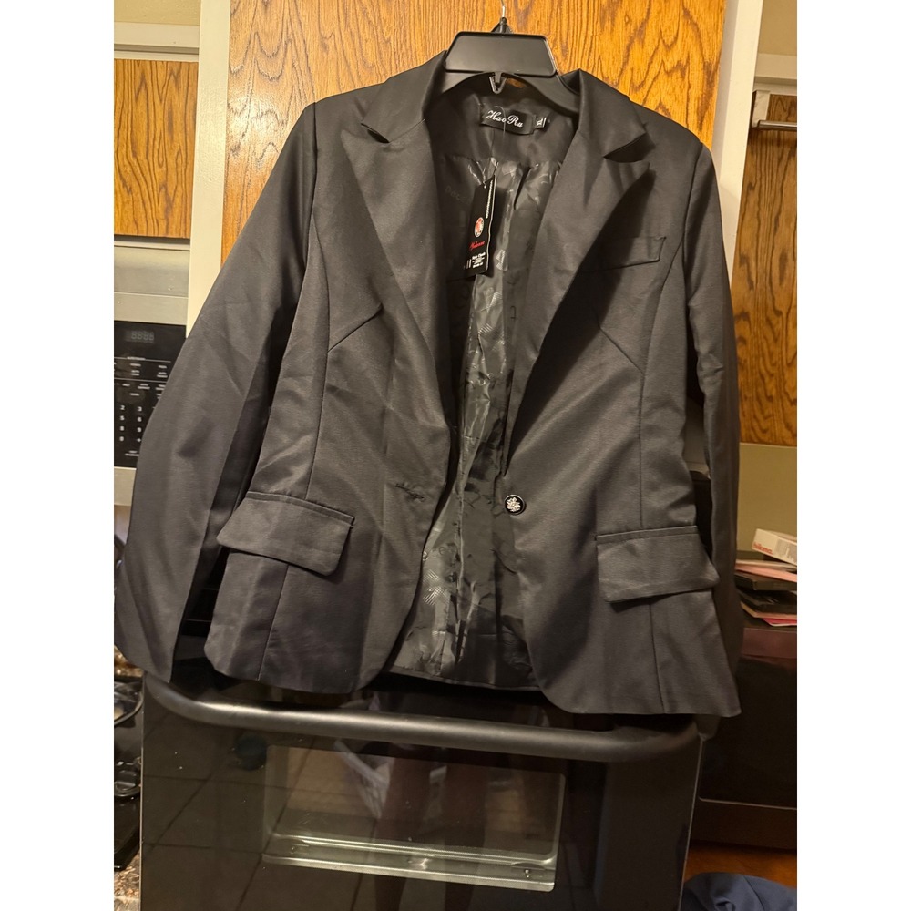 Hao Ru Womens Black Single Button Blazer‎ Jacket NWT Size XL Office Professional